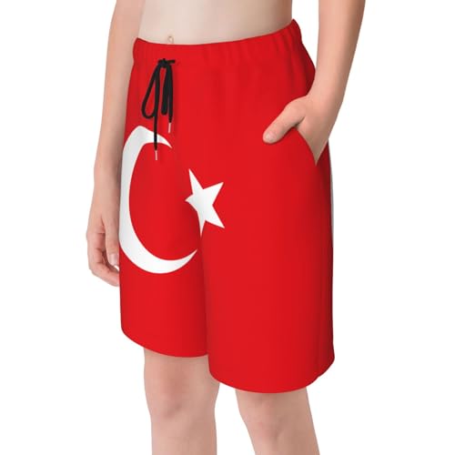Flag of Turkey Youth Beach Pants, Soft and Breathable, with Drawstring Waist, Suitable for Sports and Leisure.4