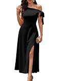 BeryLove Women's Formal Wedding Guest Dress One Shoulder Elegant A Line Cocktail Dresses with Tie Strap Maxi Evening Gown BlackZ 2XL