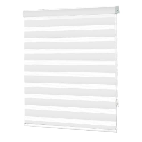 No Tools No Drill Zebra Blinds for Windows Cordless,Customizable Zebra Roller Shades, Dual Layer Blackout-Filtered Privacy Light Control Window Blinds Home Office, Easy to Install