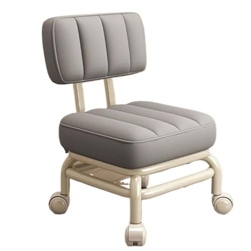 COLZYTLI Low Stool With Universal Swivel Wheels, Pu Leather Rolling Cushion Seat Stool With Backrest, 360 Degree Rolling Stools For Home Office Fitness (Gray)