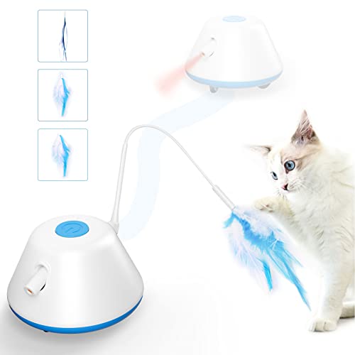 Sosirolo Giochi per gatti interattivi esercizi con piume in Casa, Gioco gatto Giocattolo elettronico automatico in movimento a LED, 3 modalità di gioco adatto per gatti adulti e gatti (blu)