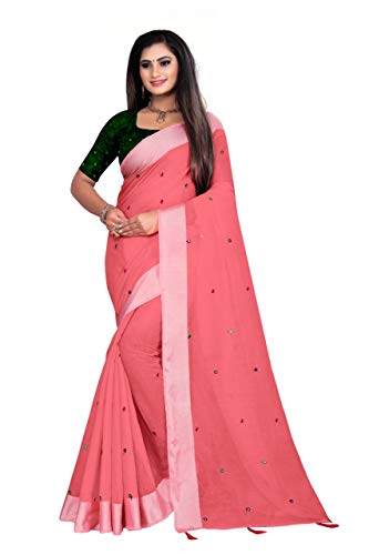 INDIA MADEWomen's Cahnderi Cotton Thread Embroidered Self Design Work Saree With Banglori Silk Some Embroidered Work Blouse-3276, Multicolor, One Size