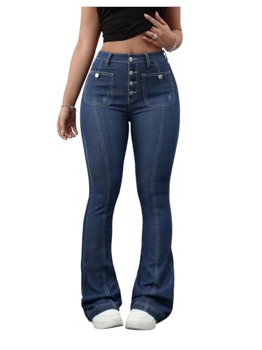 Floerns Women's Plus Size Bootcut Jeans Mid Rise Skinny Bell Bottom Denim Pants