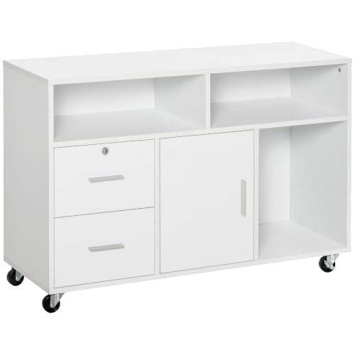 HOMCOM Mueble Auxiliar de Oficina con Ruedas 100x35x65 cm Blanco