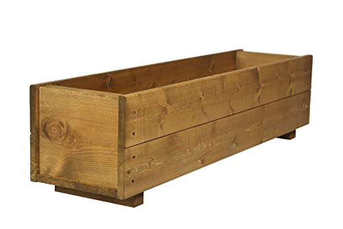 Set of 2 x 90cm Wooden Trough Planters - Wood Plant Trough Container Box