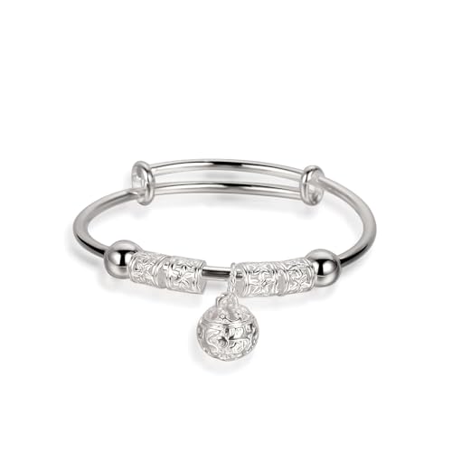 Silver Plated Beads Bangle Bracelet Transfer Lucky Beads Bracelet Cuff Open Design Silver Bells Palace Bell Bracelet Adjustable Bangles for Women