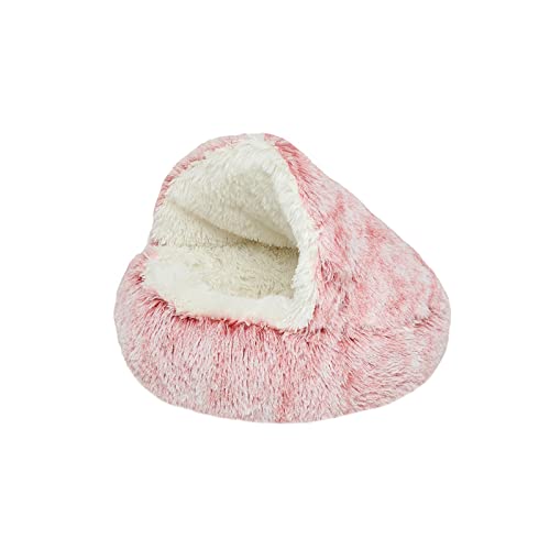 Sharivis Soft Plush cat and Dog cave pet Bed cave pet Bed Comfortable Hooded cat and Dog Bed Donut Shape Suitable for Cats and Dogs Artificial Fur Fluffy Anti-Anxiety Comfortable Indoor pet Bed