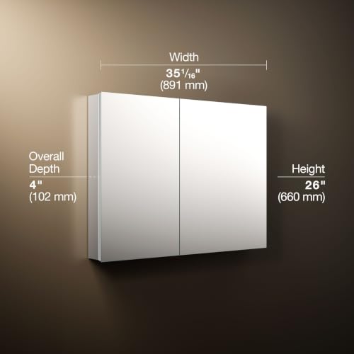 Image of Kohler 55065-NA Embark Slim Two-Door Medicine Cabinet Mirror, Adjustable Shelves with Mirrored Doors, 35 in. W x 26 in. H