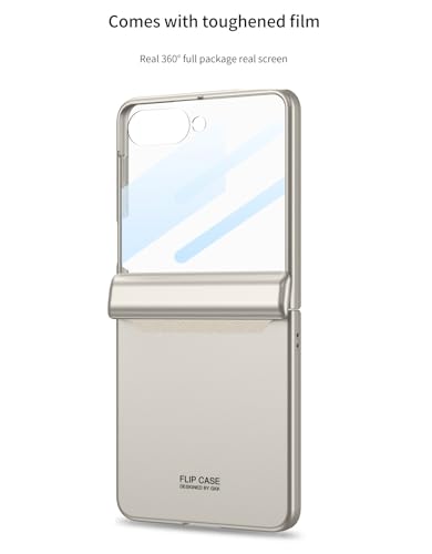 Image of Midkart Magnetic Case Compatible with Samsung Galaxy Z Flip 7 Release 2025 Hinge Protection Hard PC with Front Glass Cover 360-degree Protection, Beige