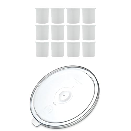 Bundle of Carlisle FoodService Products Classic Round Storage Container Crock with Lid, Plastic, 1.2 Quarts, White, (Pack of 12) + Replacement Lids, Plastic, 1.2 Quarts, Clear, (Pack of 12)