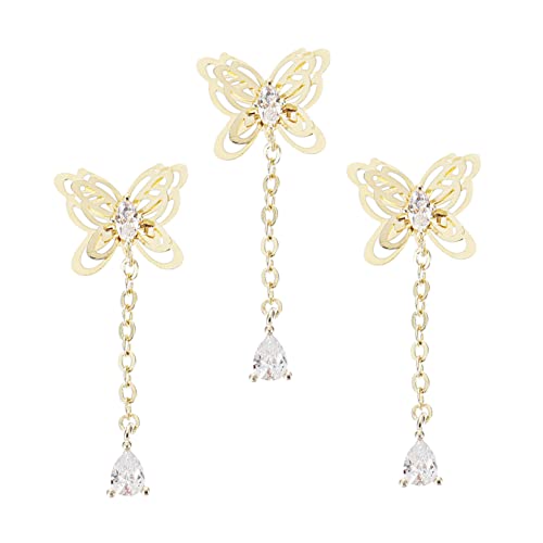 WOFASHPURET 3pcs Zircon Chain Jewelry Nail Charms DIY Manicure Pendants Nail Art Decorations for Women Ladies