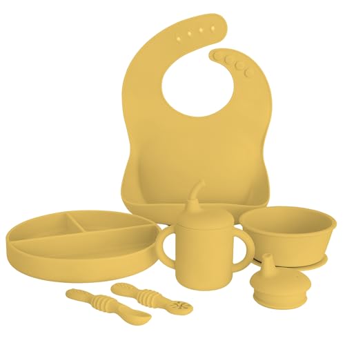 Image of Little Loon Baby Led Weaning Starter Set – Complete Silicone Feeding Kit for 6+ Months - Baby Plates, Bibs, Spoons & Sippy Cup - Baby Shower Gifts - Sun
