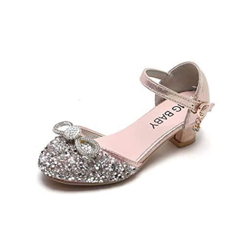 Girls Mary Jane Dress Shoes Low Heel Princess Party Glittler Bow Sandals