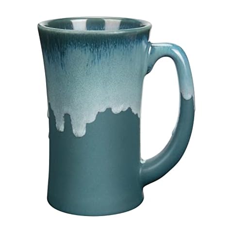 600 ml Large Ceramic Coffee Cups Mugs, Handmade Ceramic Large Tea Cup for Office and Home, Large Handle, Easy to Hold, Microwave Dishwasher Safe, Stylish Texture Glaze (Dark Green) Cover