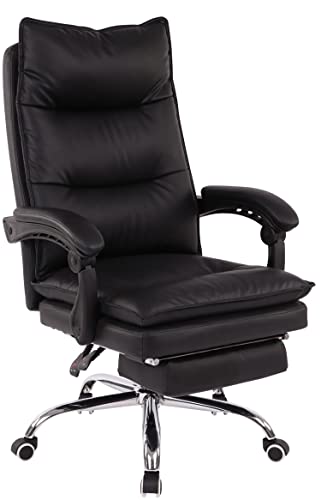 TPFLiving Silla de oficina poncho de piel sintética con respaldo cómodo, silla de escritorio, silla giratoria, silla ejecutiva XXL, silla de conferencia, estructura: metal cromado - negro