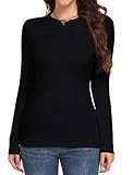 Long Sleeve Shirts for Women Thermal Underscrub Top Crew Neck Slim Fit Basic Tees for Teens Casual Office Workout Daily Wear Winter Fall Layering Black Small