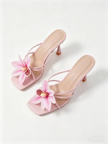 Image of MakeMeChic Women's Open Toe Floral Kitten Heels Flower Summer Beach Sandals