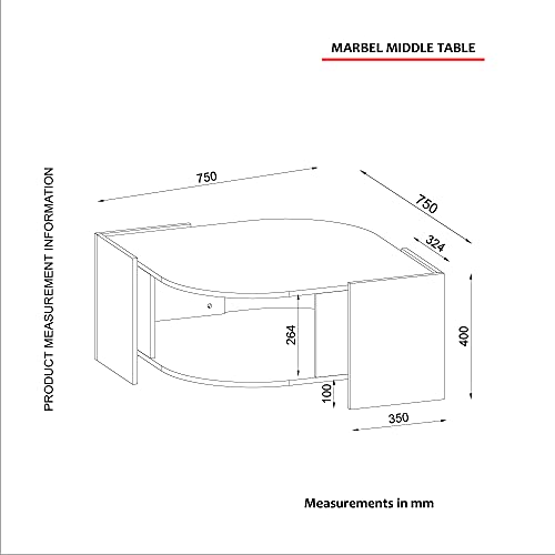 moebel17 Couchtisch Marbel Sofatisch Wohnzimmertisch Tisch fürs Wohnzimmer, Holz, Braun mit Marmor Optik, glänzende Tischplatte, großes Ablagefach, viel Stauraum, Designertisch, 75 x 40 x 75 cm 6061 – Bild 4