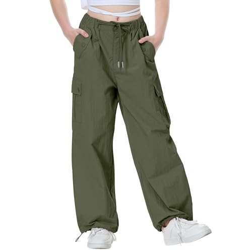 Image of Rolanko Parachute Pants for Girls Y2K Cargo Trousers with Pockets Harajuku Jogger Pants Kids 4-14 Years