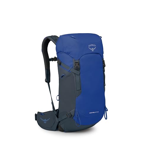 Image of Osprey Kestrel LT 28L Men's Backpacking Backpack, Blue OS | hiking pack, camping gear, overnight trail pack, waterproof raincover, rain cover included, waterproof storage, dry bag