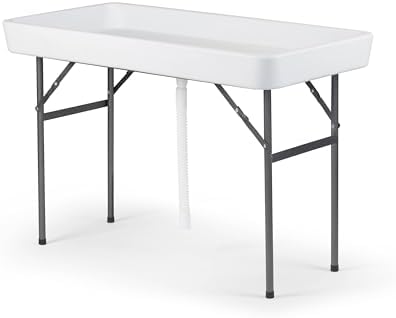 Old Cedar Outfitters Fill and Chill Ice Cooler Folding Table with Large Sink and Drain for Cleaning Fish and Game and Keeping Fish and Food Cold for Parties, Camping and Cleaning