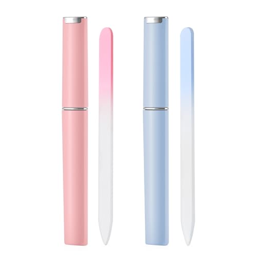 ViEinkaufen 2Pcs Glass Nail File for Natural and Artificial Nails Care Professional Salon Manicure Tool for Women Girls with Case Double Sided for Shaping Styling Nails Home Salon