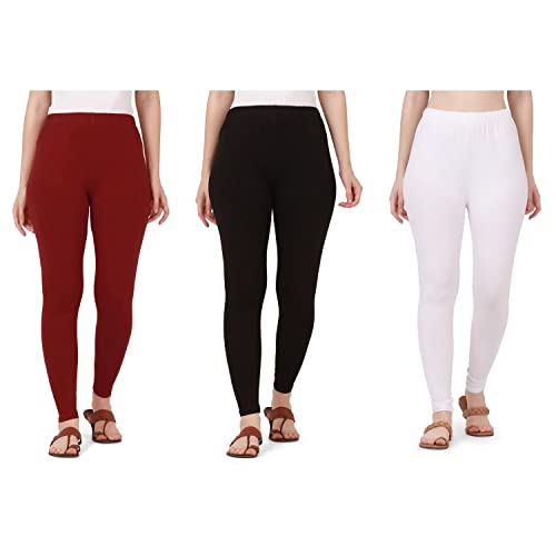 Image of Pure Cotton Ankle Length Women Skinny Leggings Combo-Pack of 3