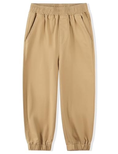 Spring&Gege Boys Jogger Pants Cotton Twill Drawstring Elastic Waist Jogging School Pants