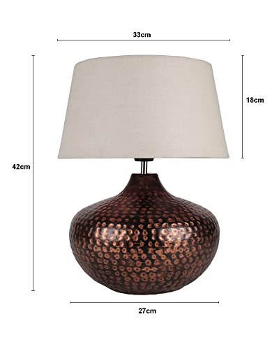 Homesake® Antique Table Lamp Hammered Oil-Rubbed Bronze Metal Linen Drum Shade for Living Room Family Bedroom, (Gourd, Beige)