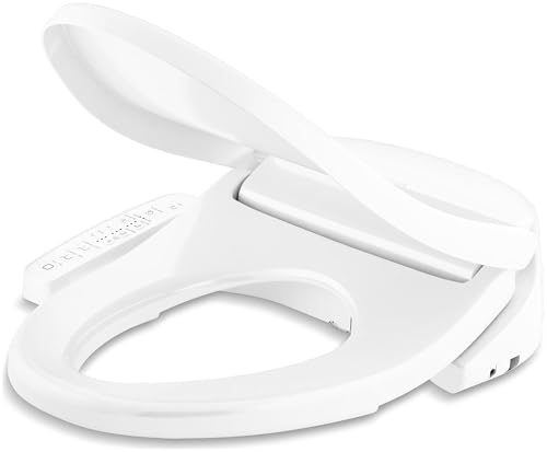 Kohler PureWash E580 Round Bidet Toilet Seat White Quiet-Close Lid Prevents Slamming Self-Cleaning Wand Adjustable Water Pressure with Multiple Cleansing Options
