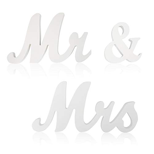 Mrs & Mr Sign Sweetheart Table Decorations - Letters for Wedding Photo Props, Party Banner Decoration (White)