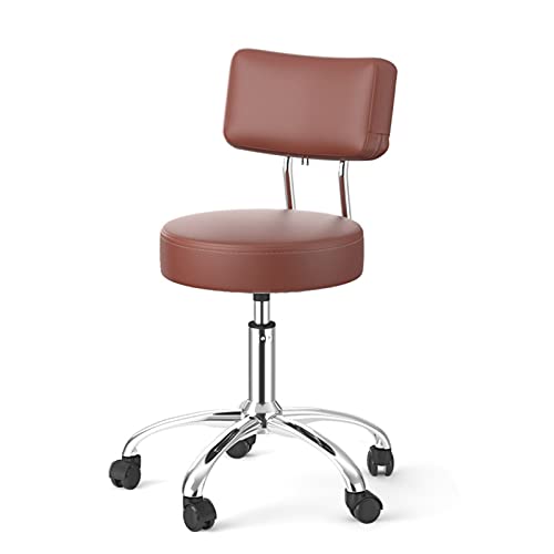 Taburete redondo con soporte para la espalda, altura ajustable, taburete de salón con ruedas, silla médica, spa, silla de oficina, taburete giratorio de piel sintética para el hogar