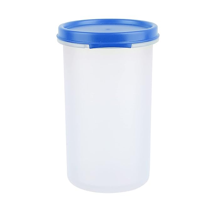 Image of SIMPARTE Smart Slim Storage Air-Tight & Leak Resistant Plastic Round Modular Container - For Juice, Snacks, Spices, Chia Seeds, Stackable, BPA Free, Food Grade (585 ML, Light Blue, Set of 4)