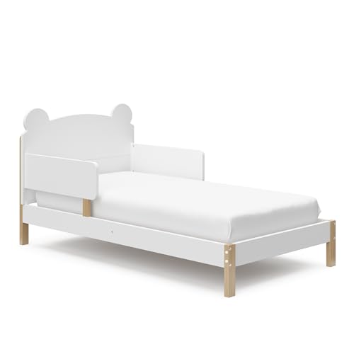 Storkcraft Teddy Bear Toddler Bed (White with Driftwood) - GREENGUARD Gold Certified, Includes...