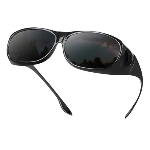 Anti Glare Polarized Fit Over Sunglasses for Men and Women Black Frame
