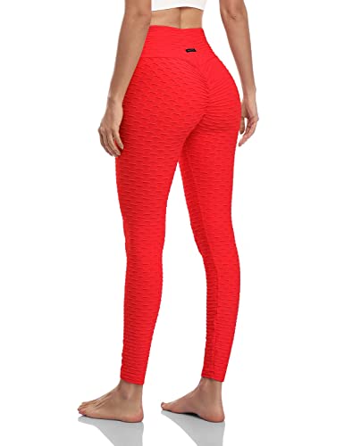 Gippro Women's High Waist Yoga Pants Tummy Control Butt Lifting Leggings Textured Anti Cellulite Tights True Red_25''S(4/6) #TOP1