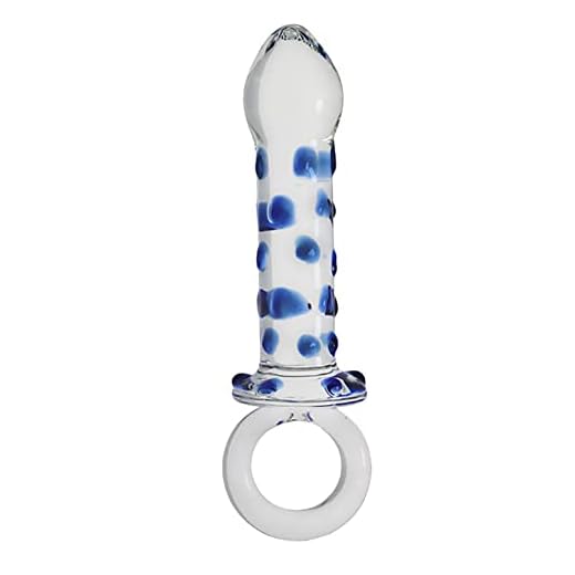 Barra de masaje de anillo de tracción de vidrio transparente azul, 17 cm de largo, 2,5 cm a 5,0 cm de diámetro