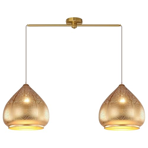 Image of Gold Moroccan Pendant Light 2-Light Moroccan Dome Hanging Light