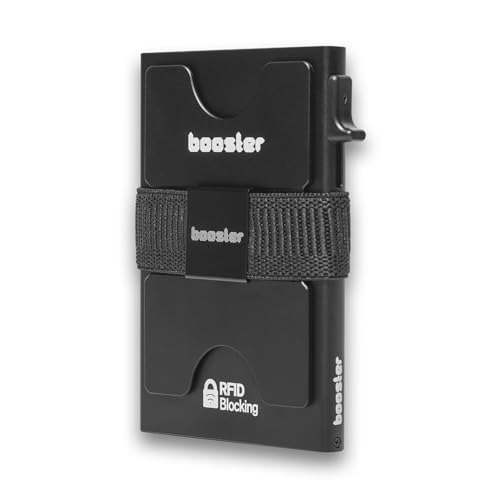 Thin Aluminum Booster Wallet for Men, Durable Stretch Back Plate, Minimalist Metal Pop Up Wallet with RFID Lock, Holds 12+ Cards Plus Cash 1, One Size, Modern