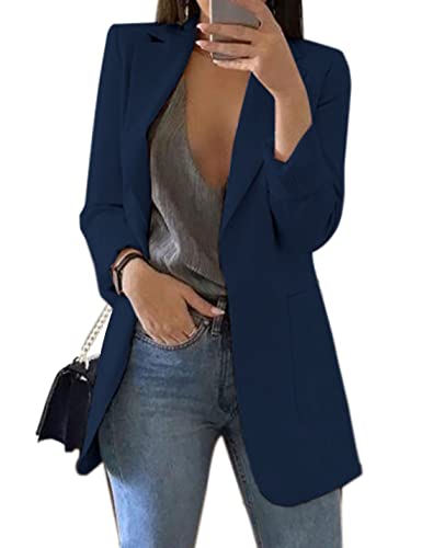 Chaquetas De Punto De Chaqueta De Oficina De Las Mujeres Manga Larga Chaquetas Blázer Outwear Azul Marino S Cover