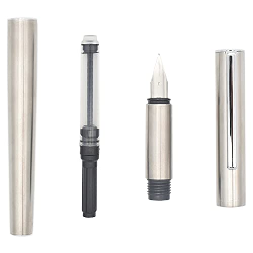 Image of BUZZ COOL Stainless Steel Fountain Pen With Converter Pump | Slim Metal Body Fountain Pen with Fine Nib(0.5mm) | Zero Ink Leakage Smooth Writing pen