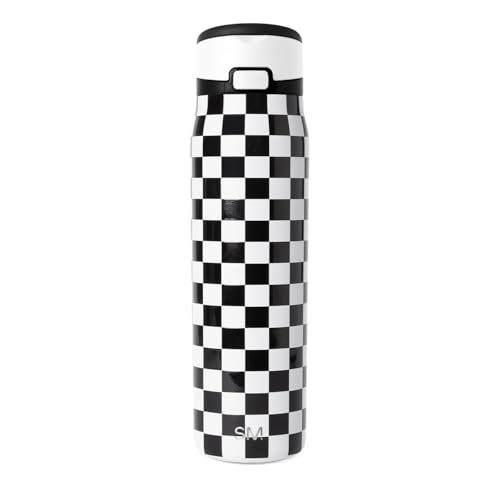 Image of Simple Modern Water Bottle with Straw & Handle | 30oz | Checkered | Mesa Loop Insulated Water Bottle for School, Sports, Travel | Leak Proof, Stainless Steel | Black and White Checkmate