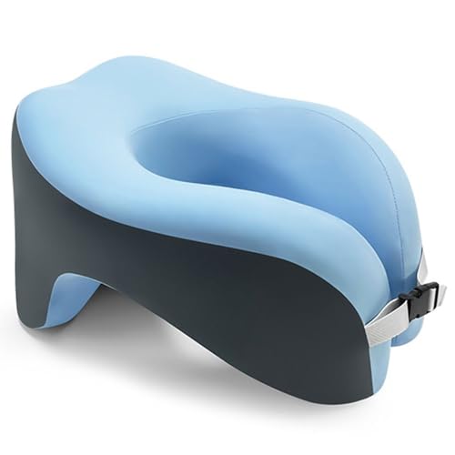 GJGSW Oreiller de Sieste en Forme de U en Mousse Mémoire pour Bureau et École, Oreiller de Soutien Cervical Portable pour Voyage Adulte et Enfant, Coussin Câlin Ergonomique(Blue-Gray)