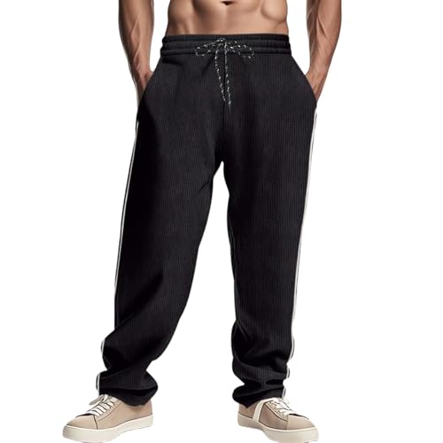 Mens Fashion Pants Texture Elastic Waist Straight Leg Trousers Casual Baggy Breathable Comfy Summer Pants with Pocket