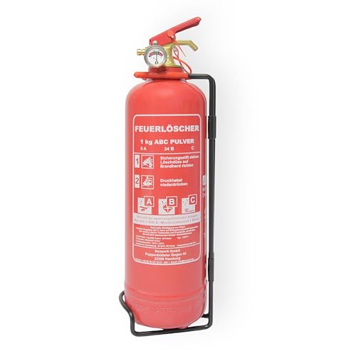 1kg Pulverlöscher, Feuerlöscher für Zuhause, Feuerlöscher Auto, ABC Pulver, Feuerlöschspray, Alternative zum Universal-Löschspray inkl. Halterung und Prüfschild