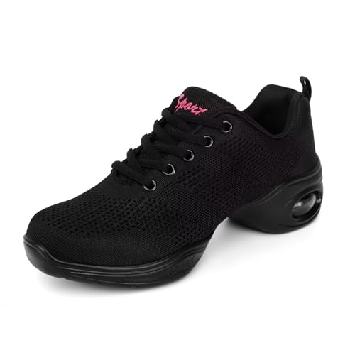 Asyusyu Schwarz Tanzsneaker Damen Atmungsaktiv Tanzschuhe Dance Sneaker mit Luftkissen-42EU