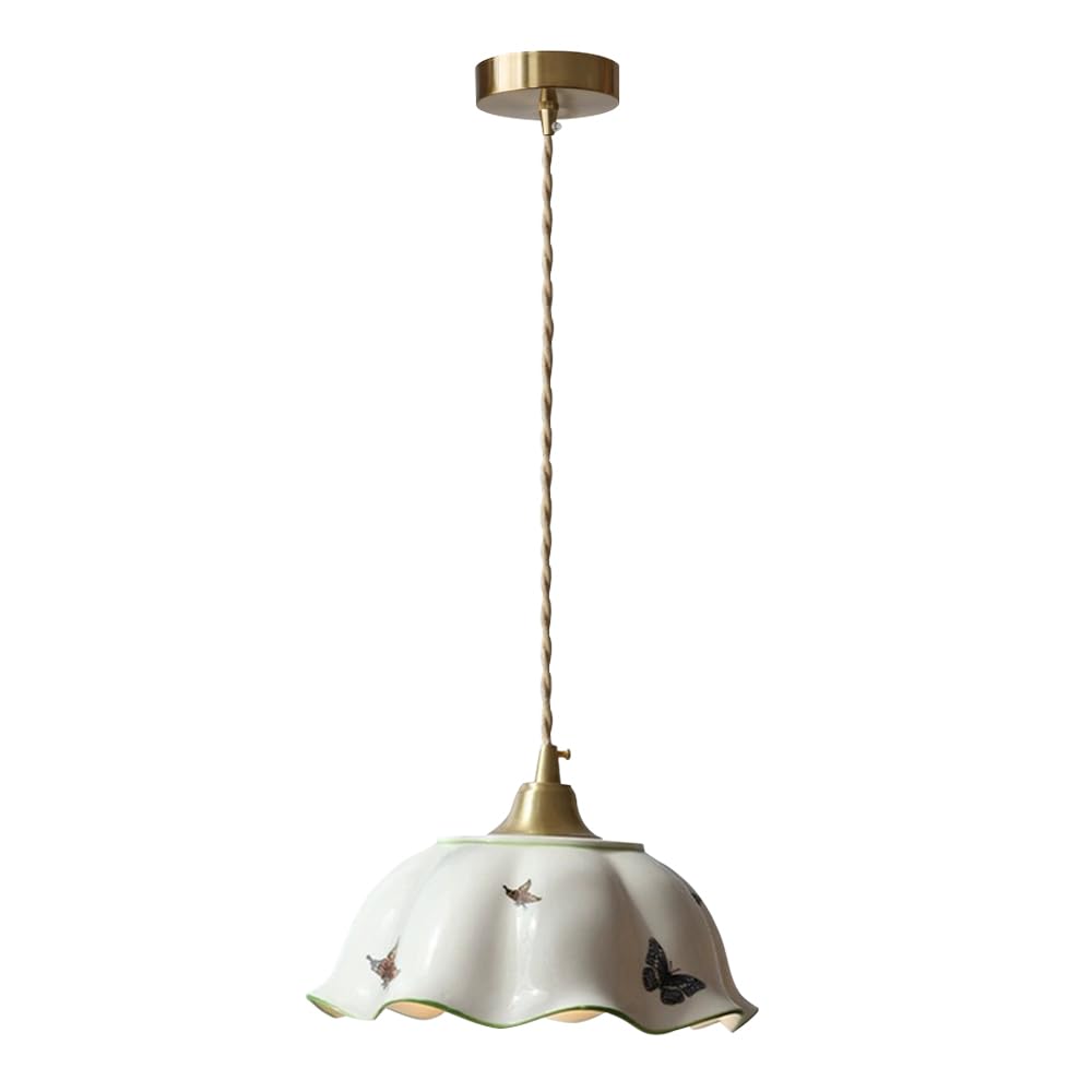 KXKLGWHN Japanese Industrial Style Ceramic Chandelier, Height Adjustable Pendant Lamp, E26 Light Source Single Head Hanging Light, Kitchen Island Living Room Corridor Decorative Light Fixtures