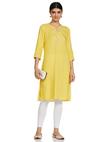 Image of Max Rayon Women Embroidered Notched Neck Straight A-Line Kurta