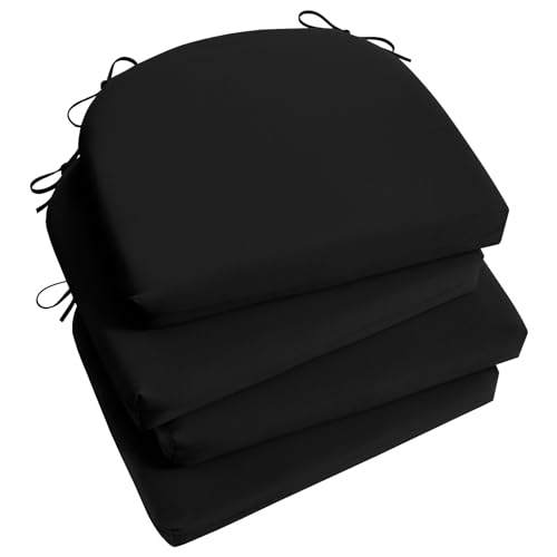 Image of Basic Beyond Outdoor Chair Cushions Set of 4, Outdoor Cushions for Patio Furniture, Water Resistant Patio Chair Cushions with 2 Ties, 17x16x2, Black