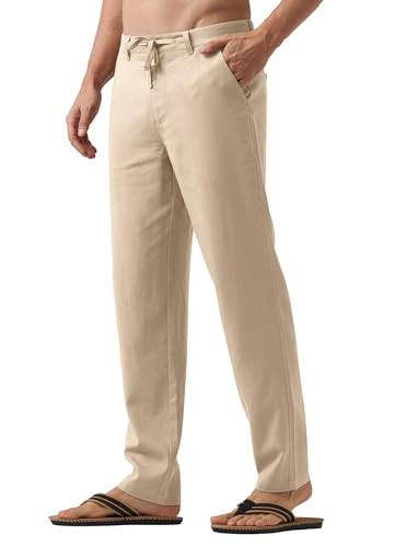 Image of Willit Men's Linen Pants Casual Lightweight Drawstring 29 inch 30 inch 32 inch